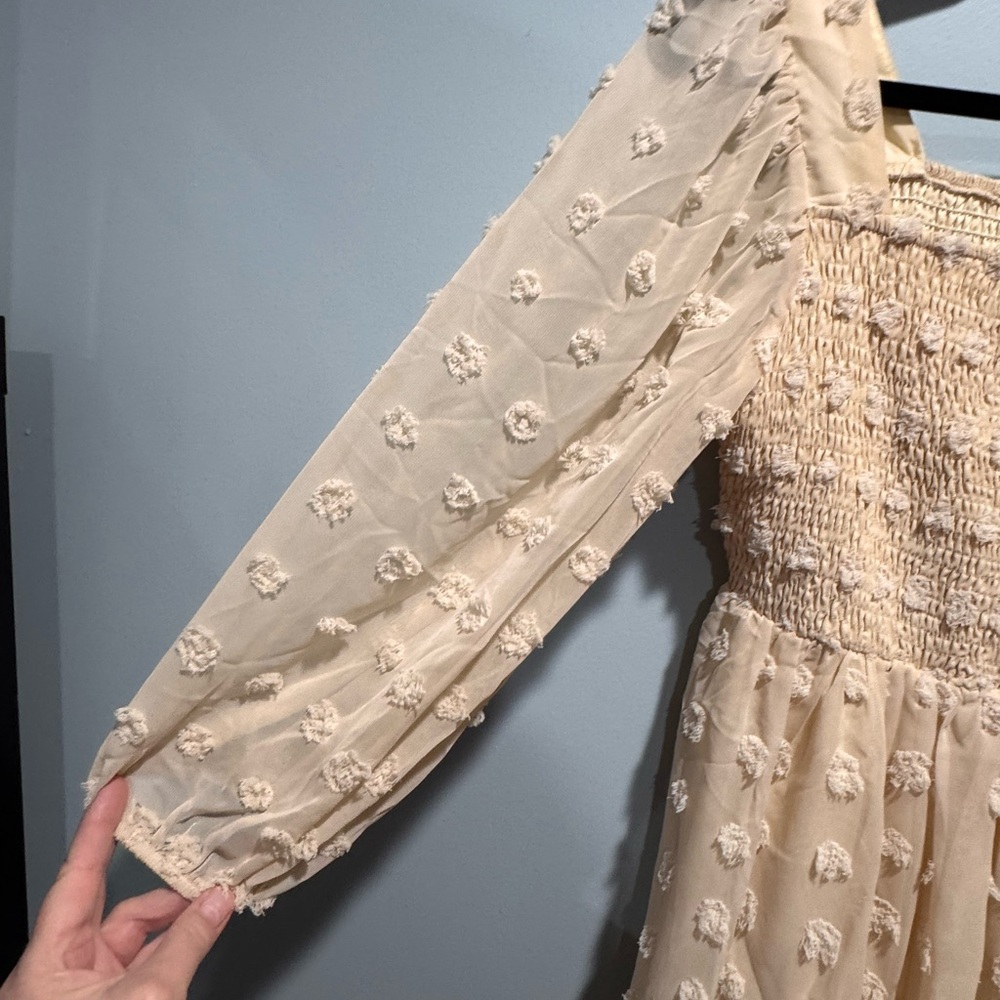 Simplee Apparel Beige Floral Long Sleeve Dress - Picture 3 of 6